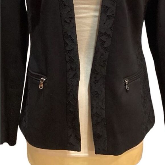Rebecca Taylor Black Executive Lace Panel Blazer Sz 4 - Picture 10 of 16